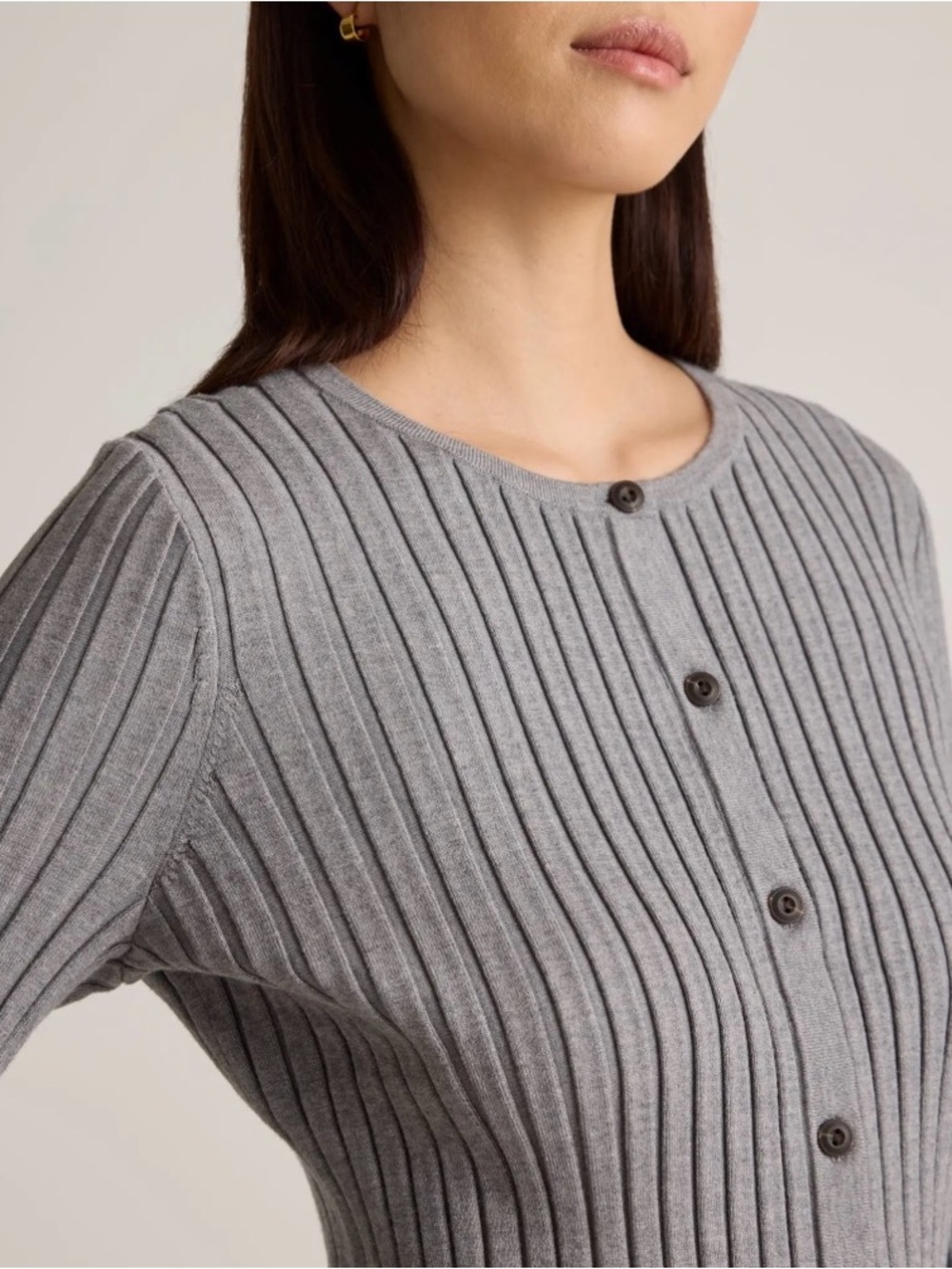 Quince Gray Ribbed Button-Front Cardigan